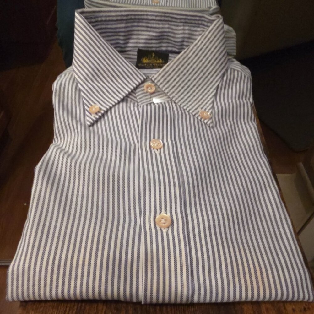 Oxxford Hand Made Striped Dress Shirt - Unique - Picture 10 of 11